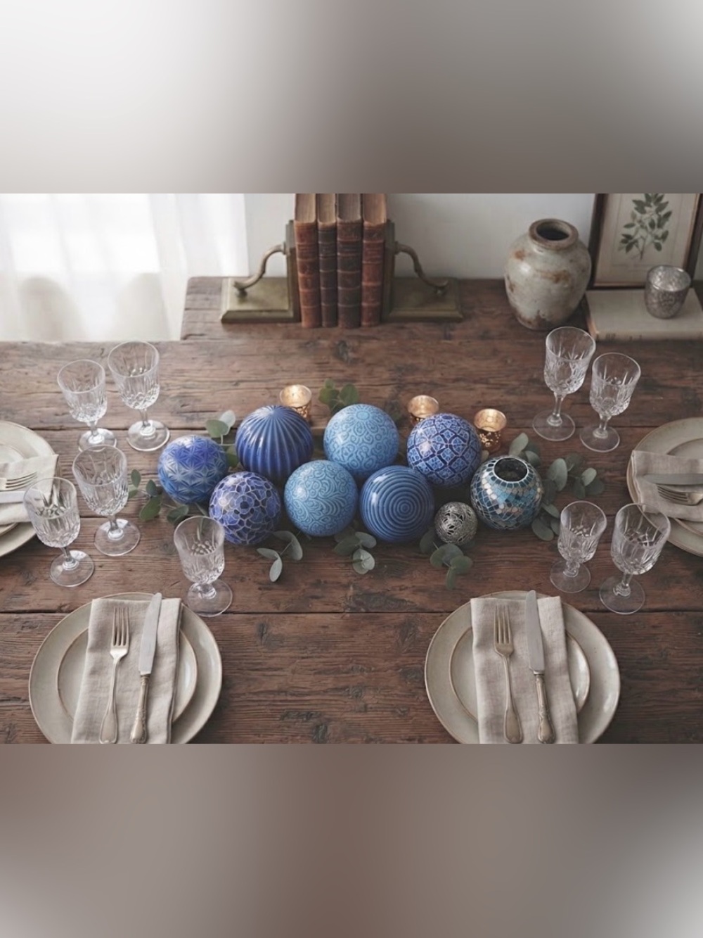 6 Decorative Blue Ceramic Orbs
